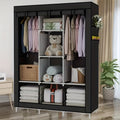 130 Portable Wardrobe with Non-Woven Fabric Cover, 6 Storage Shelves, 1 Hanging Section and 4 Side Pockets, Installable Closet System