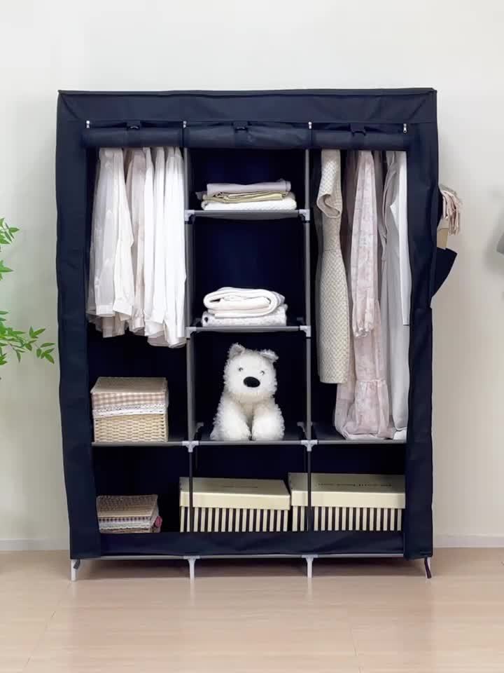 1pc Portable Wardrobe Closet Clothes Organizer Non-Woven Fabric Cover With 6 Storage Shelves, 2 Hanging Sections And 4 Side Pockets, For Bedroom, Living Room, Apartments, Portable Closets
