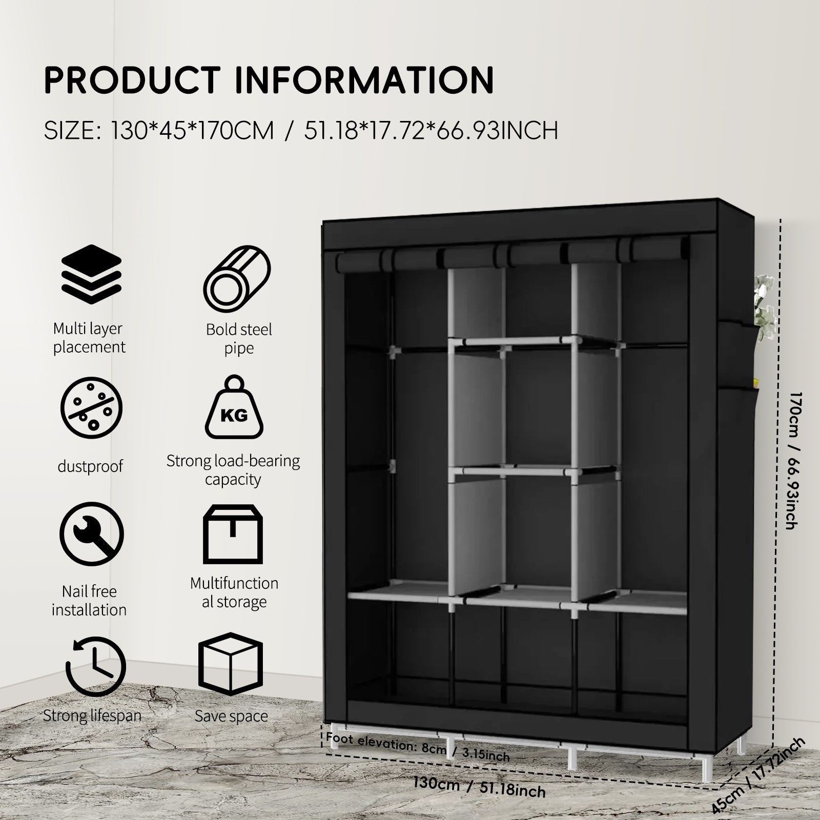 Large Capacity Clothes Storage Wardrobe - Easy Assembly, Dustproof With Rolling Curtain, Portable Design For Home & Dorms, Portable Closets