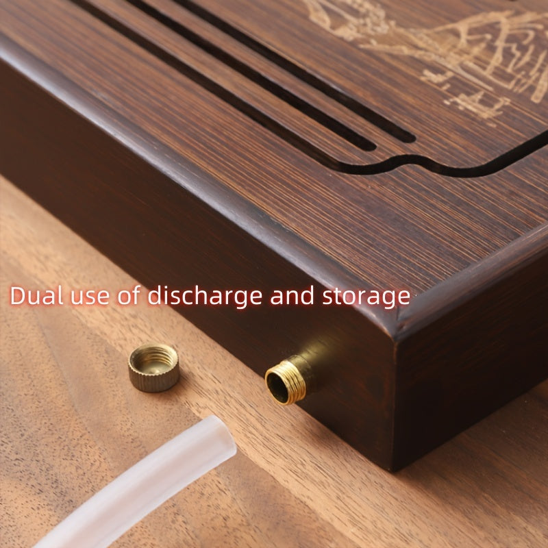 1pc Plateau à Thé en Bambou Exquis et Atmosphérique, Table à Thé à Double Usage Simple pour la Maison, Ensemble de Thé Kung Fu Petite Table à Infusion Sèche, Convient pour Salle de Thé, Bureau, Extérieur, Usage Domestique, Thé Kung Fu