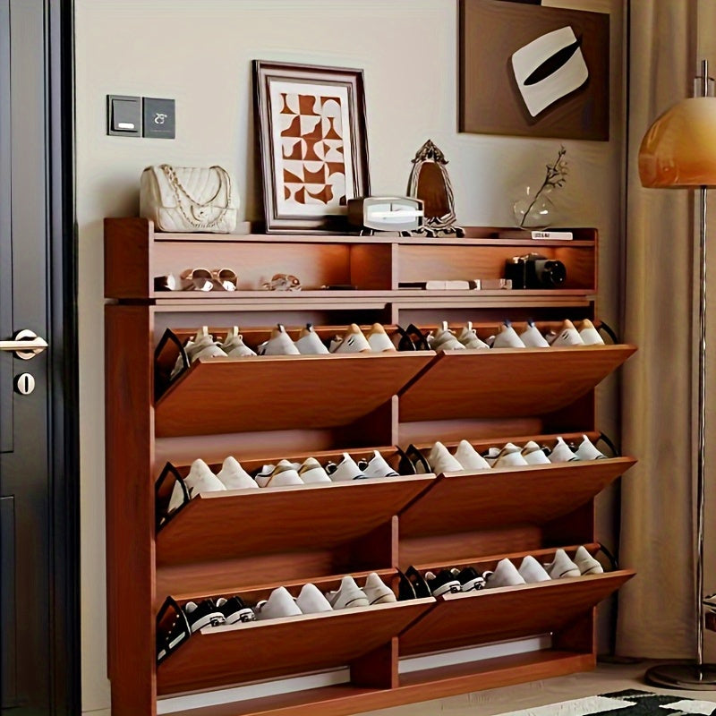 2pcs Triple Flip Shoe Cabinet Set - Stainless Steel Thickened Shoe Rack, Invisible Flip Frame, Hidden Storage Box for Home or Office Underseat Organizer xs93