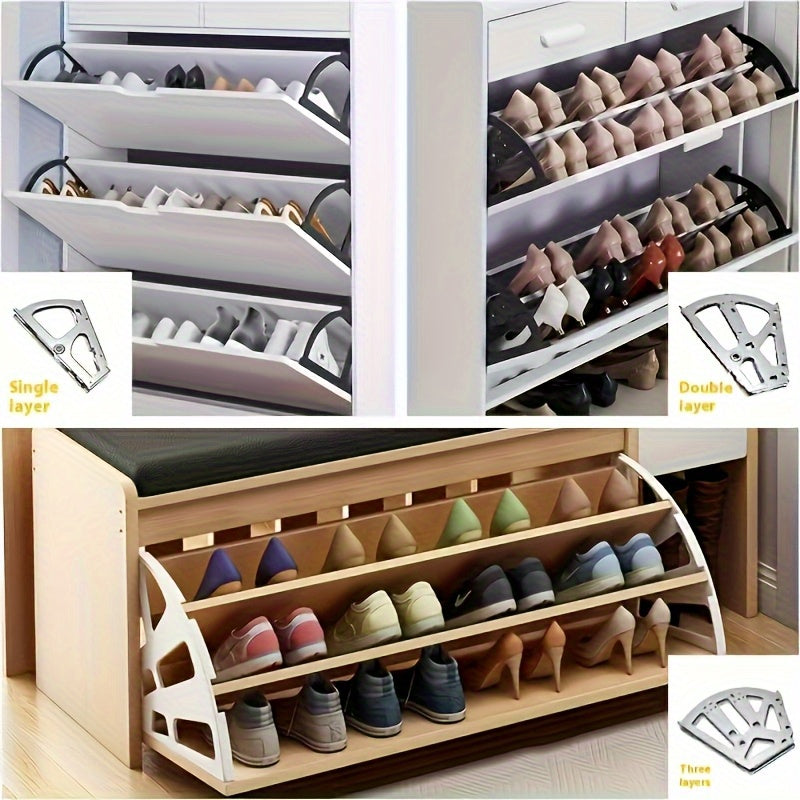 2pcs Triple Flip Shoe Cabinet Set - Stainless Steel Thickened Shoe Rack, Invisible Flip Frame, Hidden Storage Box for Home or Office Underseat Organizer xs93