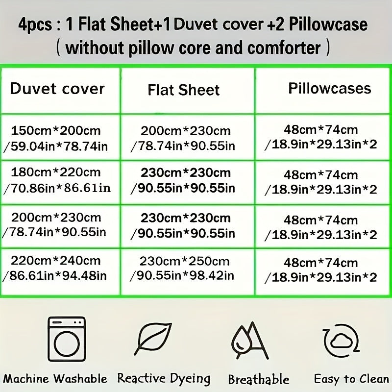 Four-piece RV bed set, bed sheet duvet cover, pillowcase, bedding, camping travel goods, RV home, RV bedding - comfortable, stylish, beautiful, can be applied to a variety of scenes (one bed sheet, one duvet cover, 2 pillowcases) RV Bedding