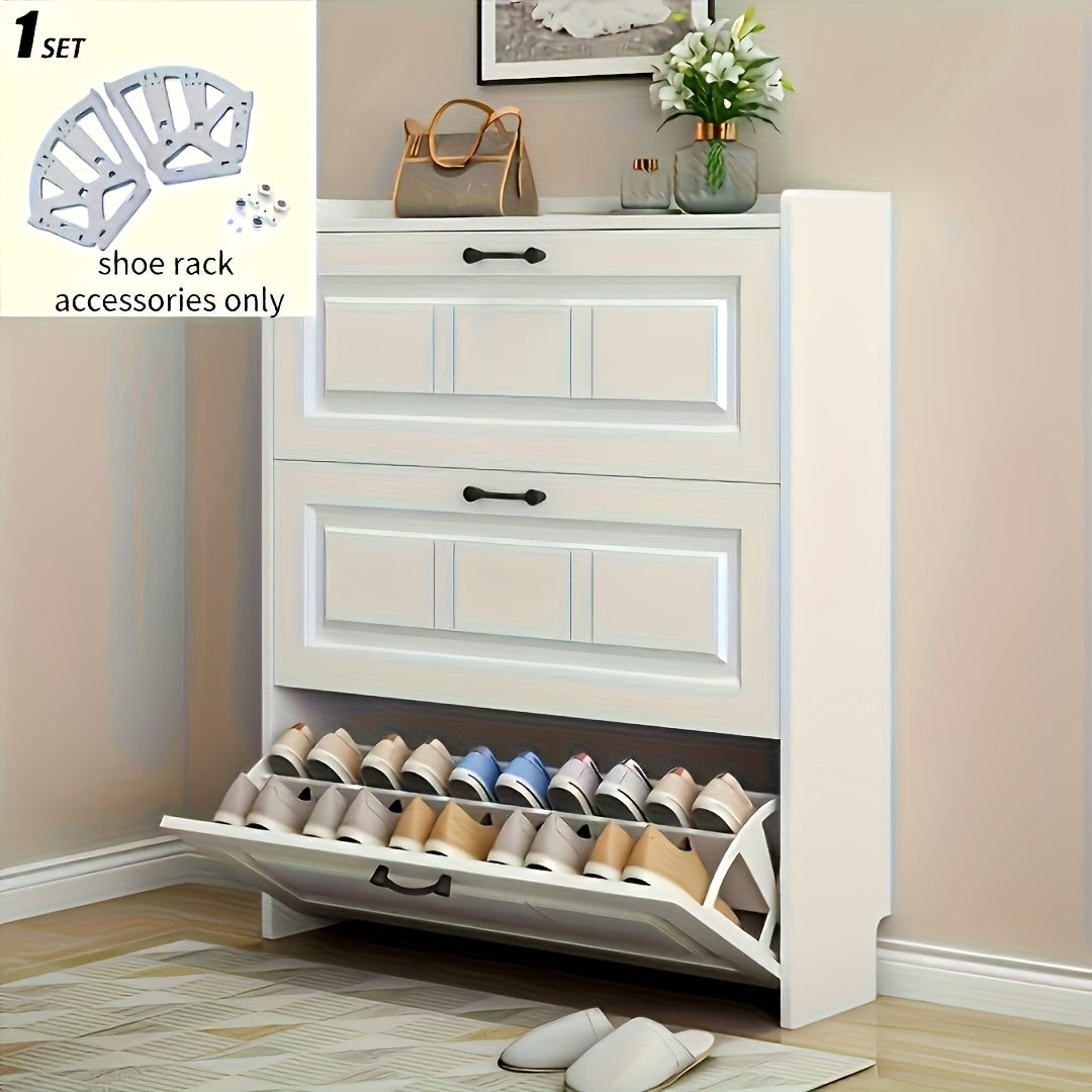 2pcs Triple Flip Shoe Cabinet Set - Stainless Steel Thickened Shoe Rack, Invisible Flip Frame, Hidden Storage Box for Home or Office Underseat Organizer xs93