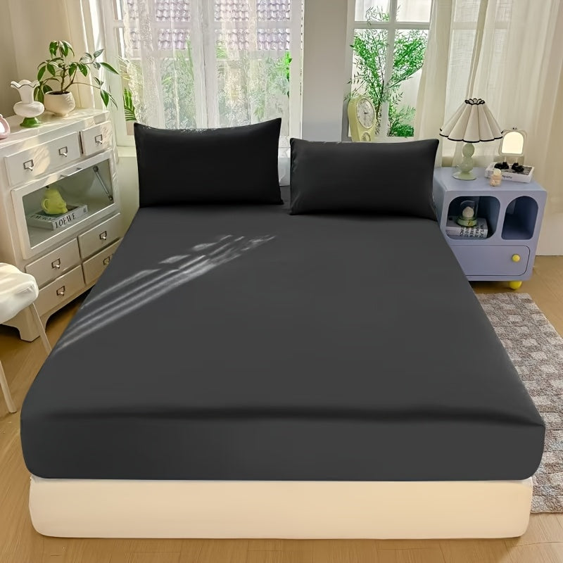 1pc Modern Luxury Soft Brushed Solid Color All-Season Universal Fitted Sheet Hotel Quality Mattress Protector for Students Dormitory Machine Washable Fitted Sheet