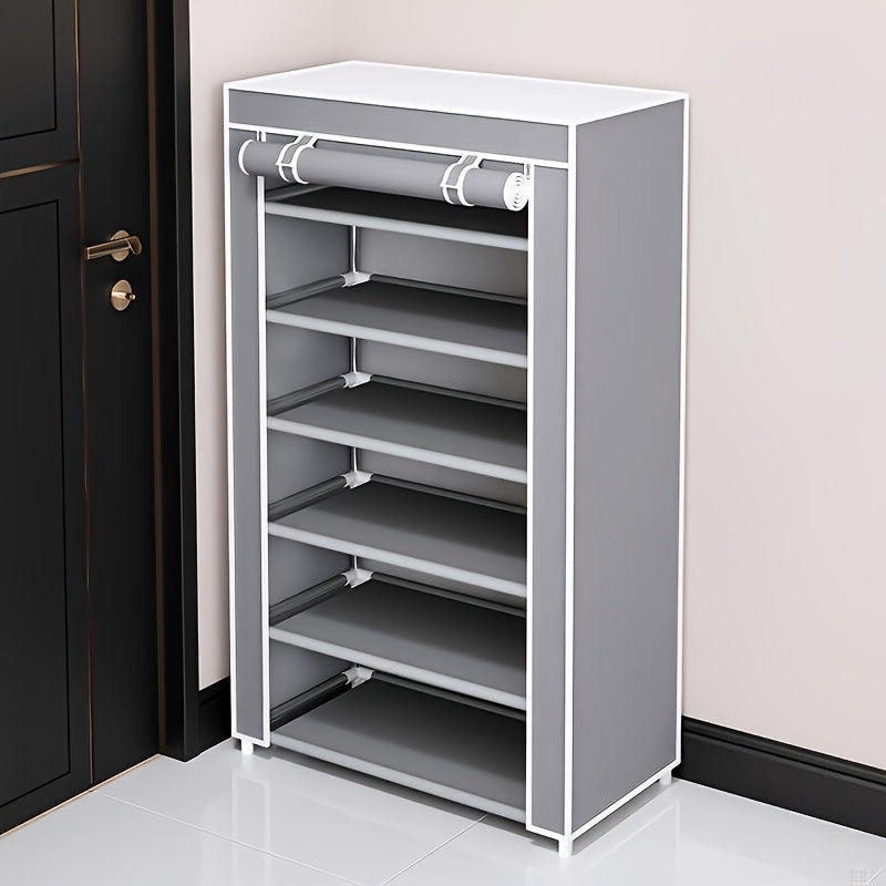 1pc Large Capacity Metal Shoe Rack with Dustproof Cover - Multi-Tier Storage Organizer for Home, Office, Garage | Space-Saving, Easy Assembly, Industrial Strength Iron Construction, Shoe Storage Organizer