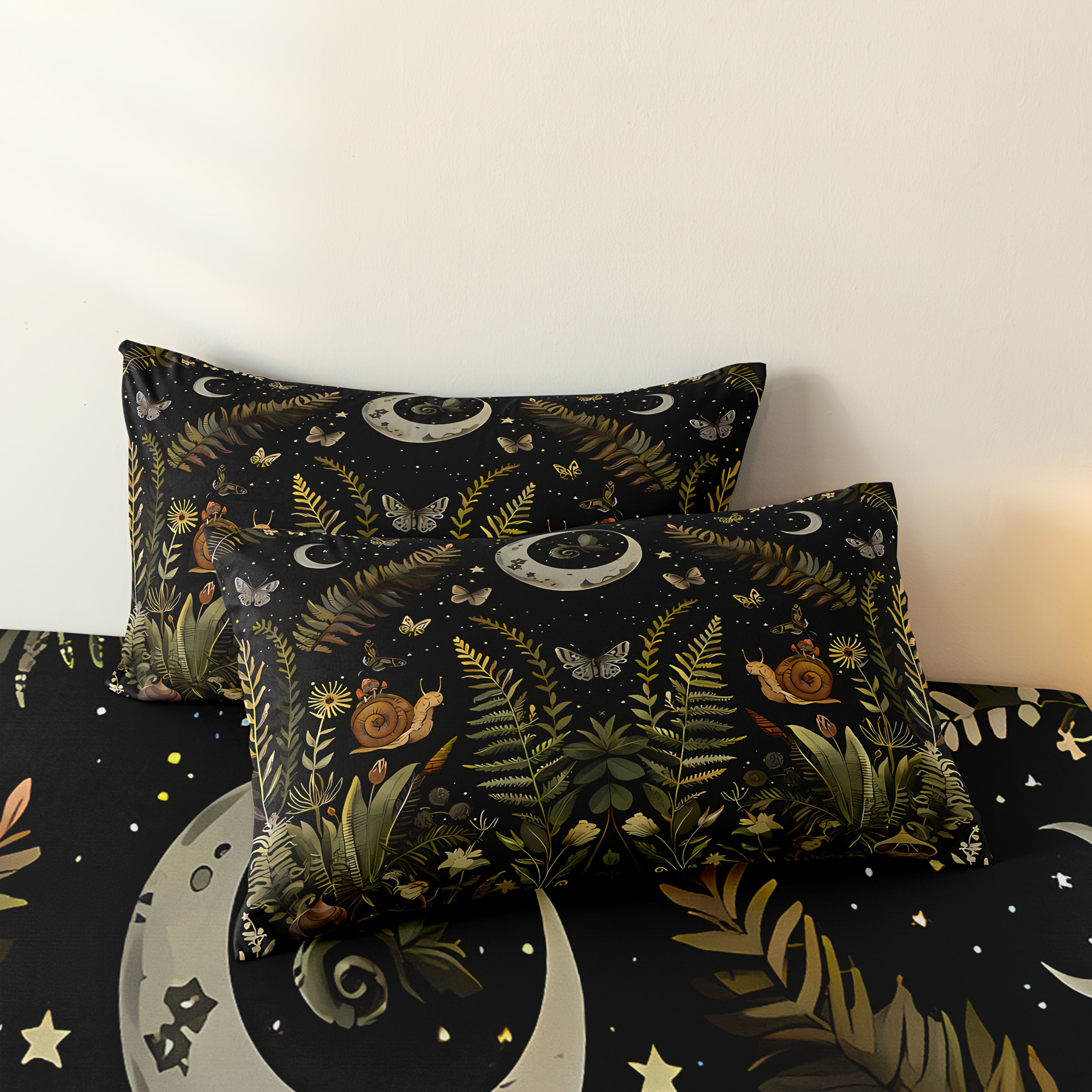 Botanical Mushroom Forest Pattern Digital Print Polyester Sheet Set - Breathable All-Season 3 Pieces Fitted Sheet and Pillowcase Set, Soft Comfort Bedroom Decor, Ideal Gift for Family and Friends