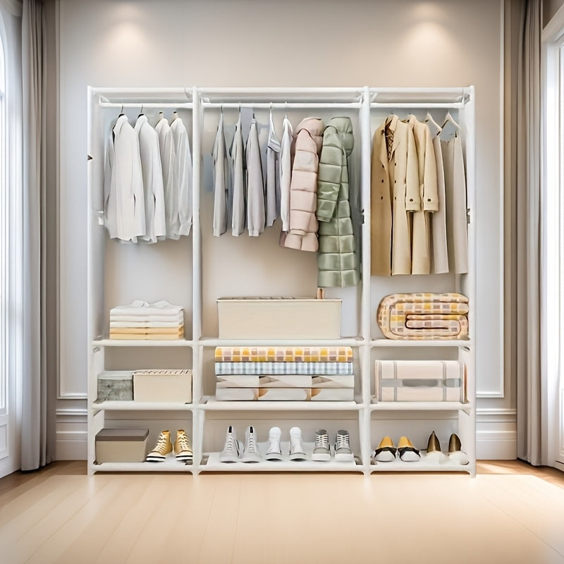 3-Column Metal Closet Organizer with Storage - Easy Assembly, Multi-Functional Wardrobe for Home Organization, Black and White, Ideal for Studio Storage, Closet Organization|Sleek Metal Finish|Durable Construction, Closet Organizers And Storage