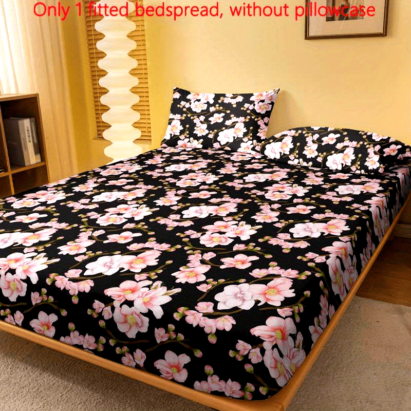 Soft Brushed Fitted Sheet with Modern Floral Peach Blossom Design - Deep Pocket, Machine Washable, Perfect for Bedroom and Guest Room (Pillowcase Not Included)