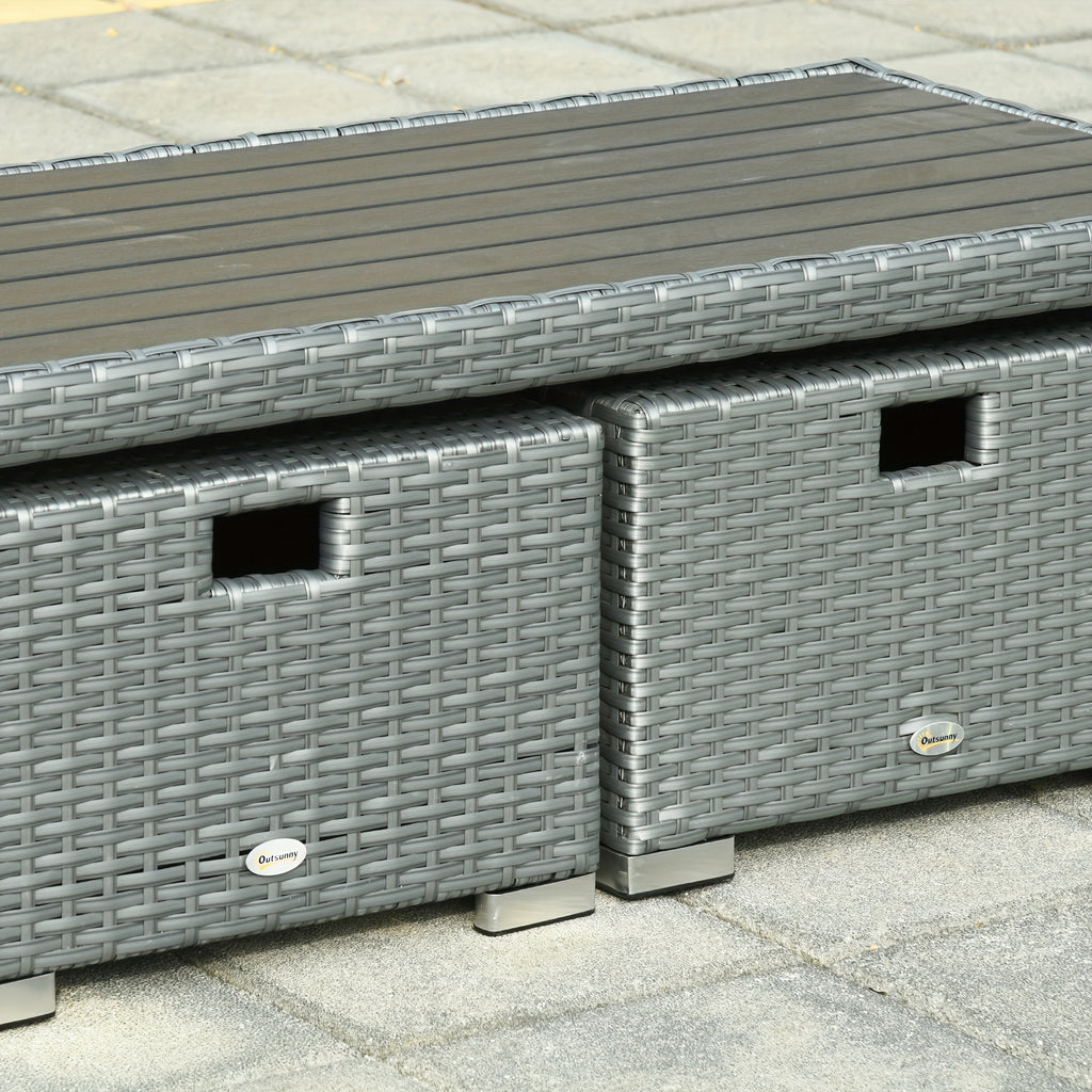 Ensemble de 6 pièces de Mobilier de Patio, Canapé Extérieur en Osier, Fauteuil Inclinable à Angle Ajustable, Ensemble de Conversation, Poufs, avec Table Basse en Polyester, Ressort à Gaz & Coussins Doux Lavables, Gris