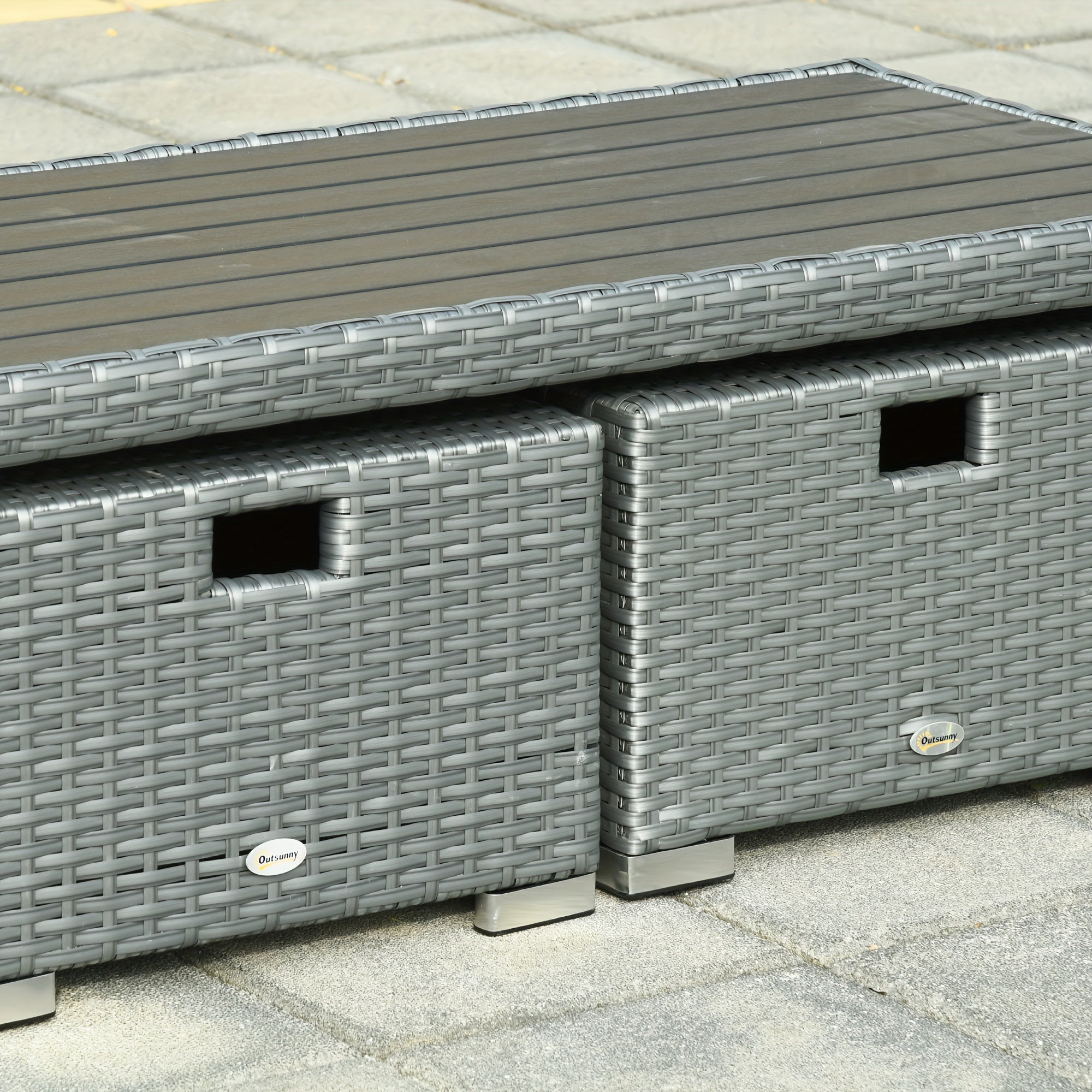 Ensemble de 6 pièces de Mobilier de Patio, Canapé Extérieur en Osier, Fauteuil Inclinable à Angle Ajustable, Ensemble de Conversation, Poufs, avec Table Basse en Polyester, Ressort à Gaz & Coussins Doux Lavables, Gris