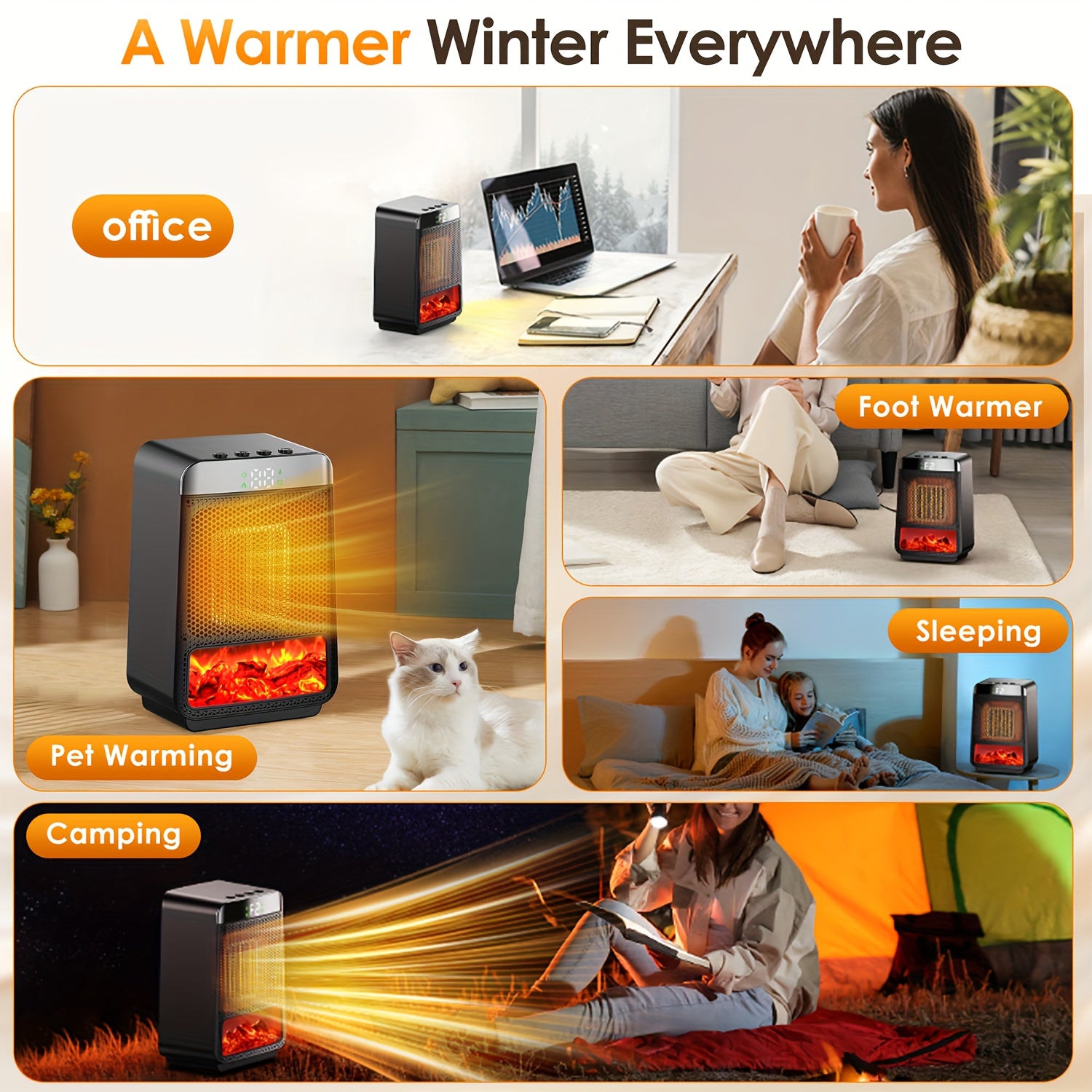 Electric Fireplace Heater for Indoor Use, 1500W Space Heater Fireplace with 3D LED Flame, Double Safety Protection, Portable Fireplace Heater for Home Office Christmas Decoration