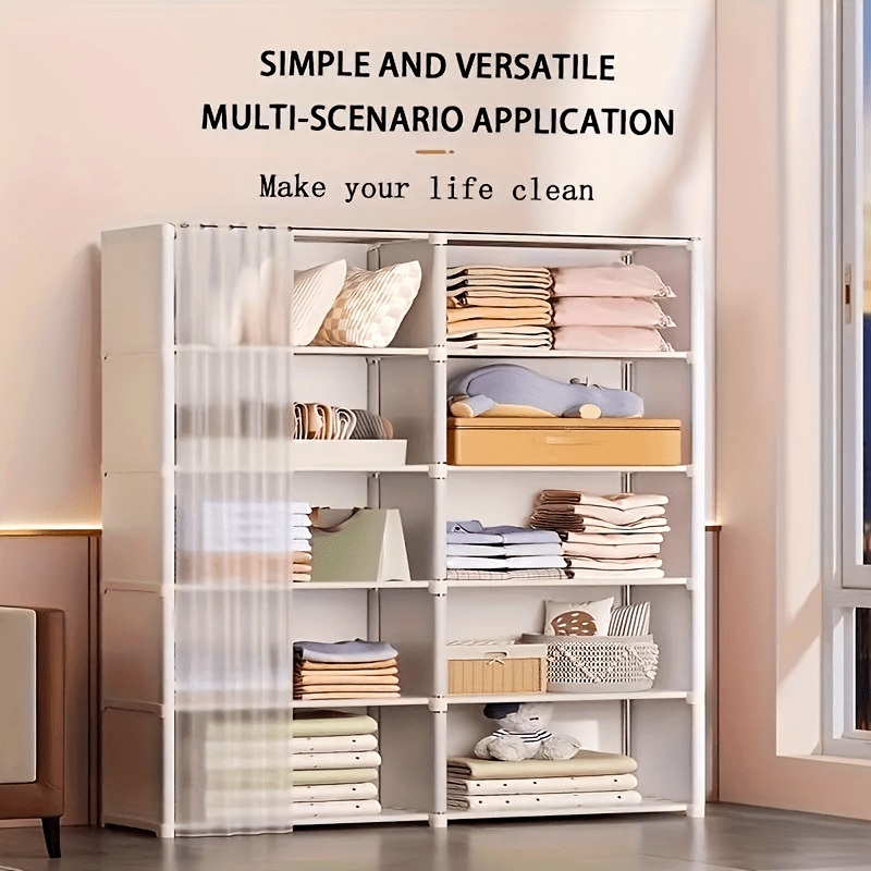 Large White Metal Wardrobe with Dust Cover - Spacious Multifunctional Storage Organizer for Clothes, Shoes and Accessories, Wall-mounted Wardrobe System, Mounted Closet Systems