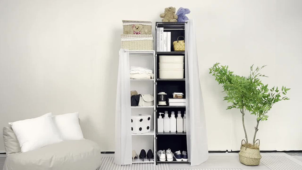 1pc Freestanding Plastic Closet Organizer System, Portable Multi-Layer Storage Rack, Dustproof Clothing Wardrobe with Closed Storage \u003C3.2 Cubic Feet, Weather-Independent, Lightweight \u003C30 Lbs for Home, Office, & Dorm