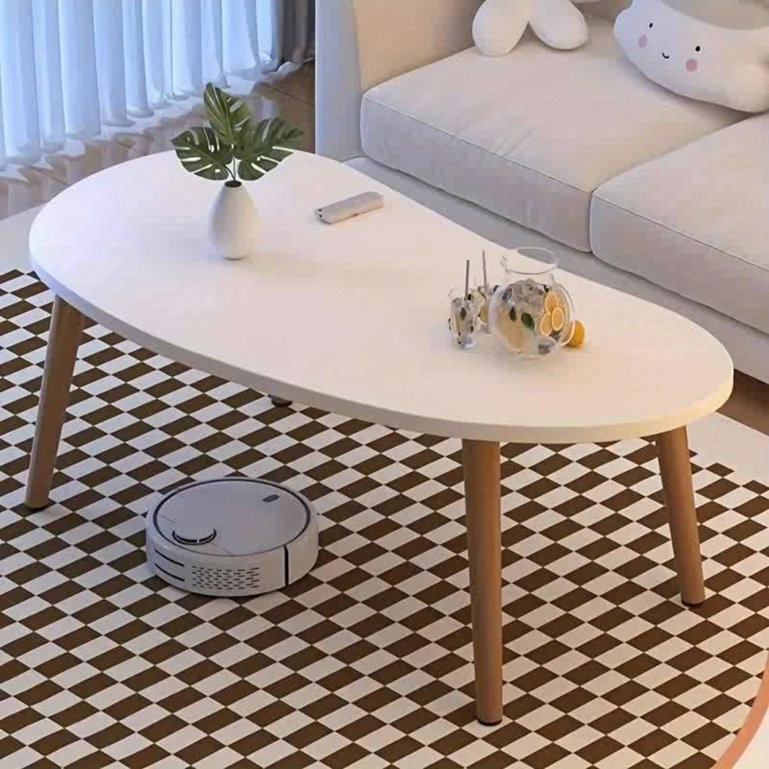 Table basse en bois massif de couleur crème moderne - Conception compacte, idéale pour les salons et les chambres, peut être utilisée comme table à thé et adaptée aux petits appartements, tables utilitaires