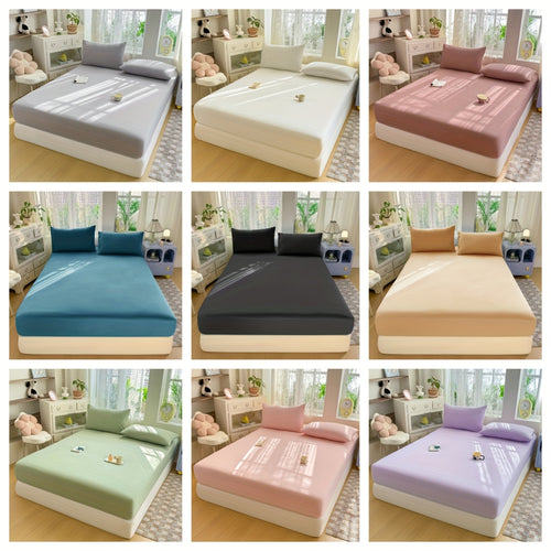 1pc Modern Luxury Soft Brushed Solid Color All-Season Universal Fitted Sheet Hotel Quality Mattress Protector for Students Dormitory Machine Washable Fitted Sheet