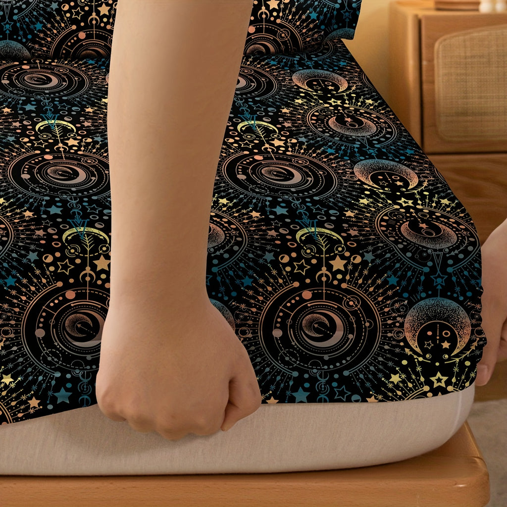 1pc Simple Modern Vast Universe Pattern Printed Fleece Fitted Sheet, Bedroom Use Printed Bed Cover, Mattress Cover, Mattress Protector, Protective Cover, Bedding Does Not Include Pillowcase