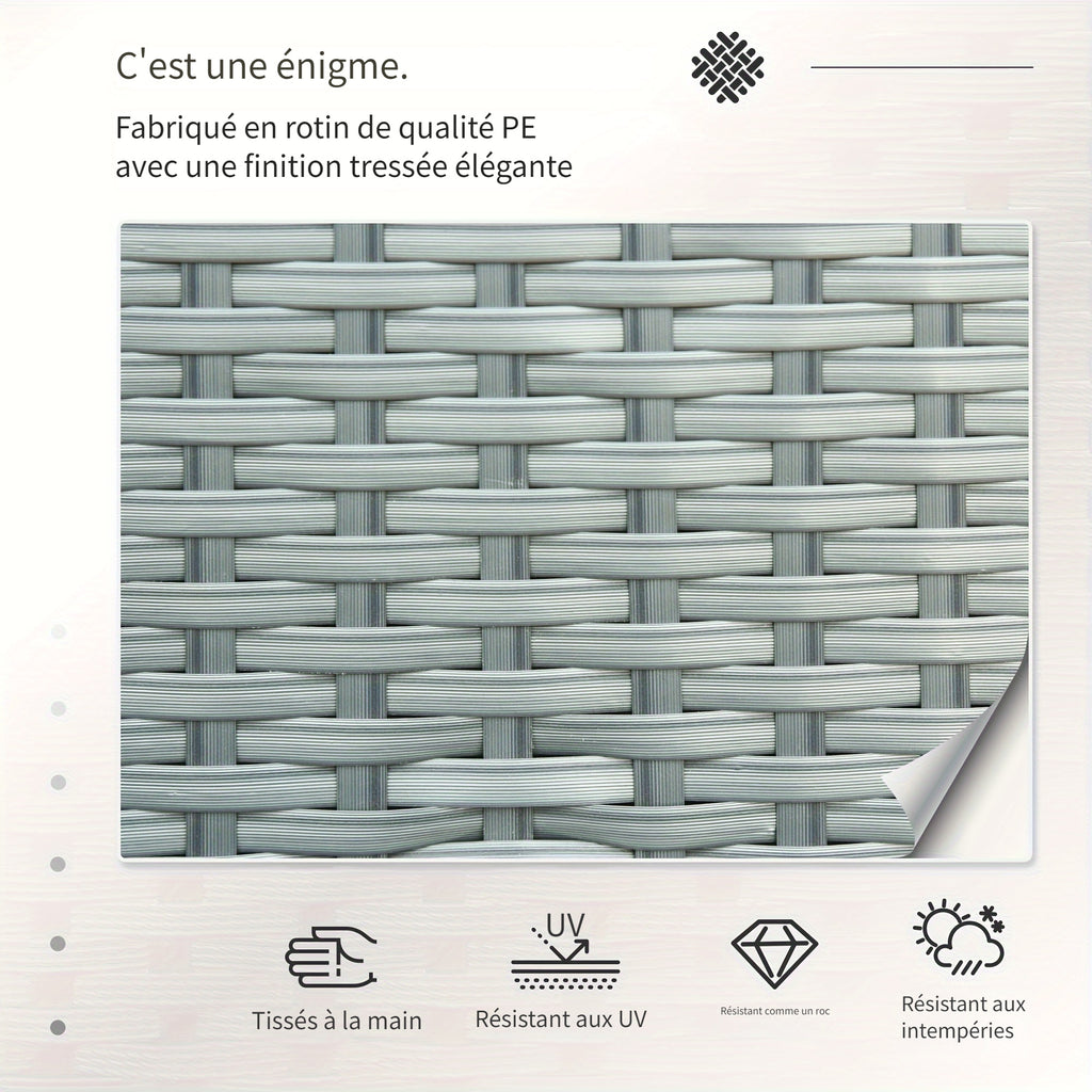 Ensemble de 6 pièces de Mobilier de Patio, Canapé Extérieur en Osier, Fauteuil Inclinable à Angle Ajustable, Ensemble de Conversation, Poufs, avec Table Basse en Polyester, Ressort à Gaz & Coussins Doux Lavables, Gris