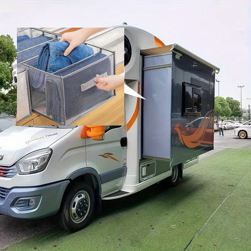 1pc Foldable Closet Organizer with 7-Grid Drawer, Washable Wardrobe Clothes Storage for Jeans and T-Shirts, Non-Textile Material, Grey with Handle