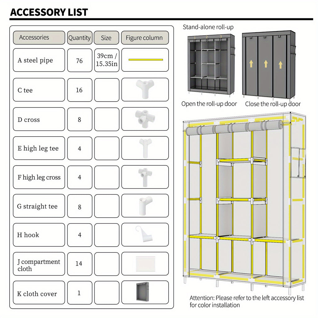 Large Capacity Clothes Storage Wardrobe - Easy Assembly, Dustproof With Rolling Curtain, Portable Design For Home & Dorms, Portable Closets