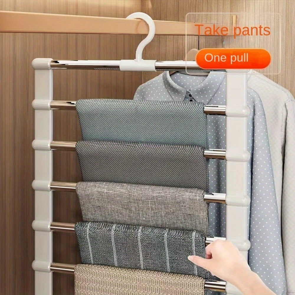1pc Multi-Layer Wardrobe Organizer, Suitable for Saving Space with Foldable Pants Rack for Jeans, Leggings, And Long Trousers.