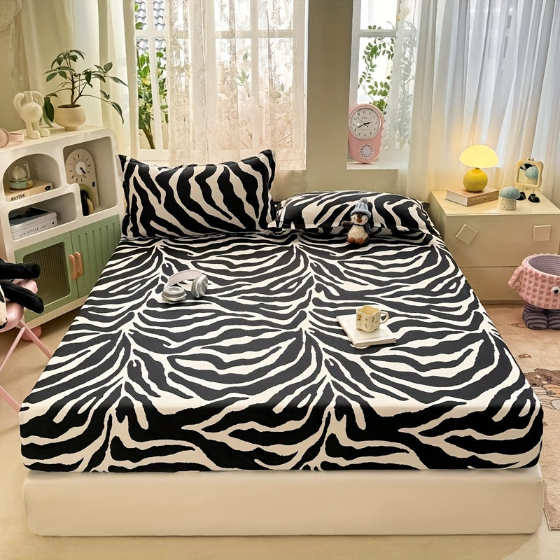 1pc Zebra Print Bed Sheet, 100% Polyester Brushed Fabric, Soft and Light Beige-friendly, Comfortable and Breathable, Suitable for Various Scenes, Machine Washable, Can Be Used in All Seasons Without Pillowcase