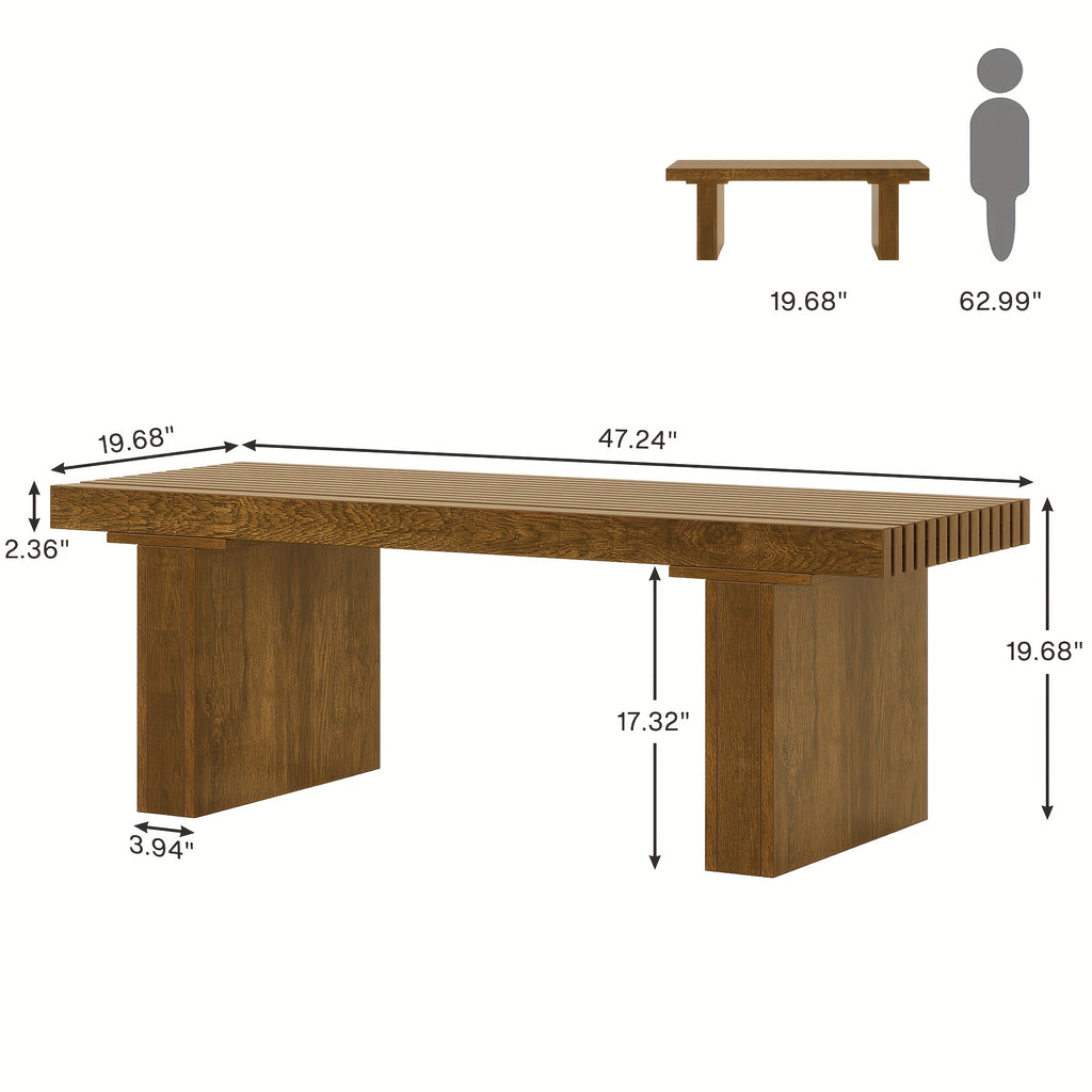 Table à café rectangulaire : Table à café moderne en bois de 47.24 pouces Table à cocktail pour salon, Table à café de ferme Table au centre Table à thé avec dessus de table en planches, Brun rustique