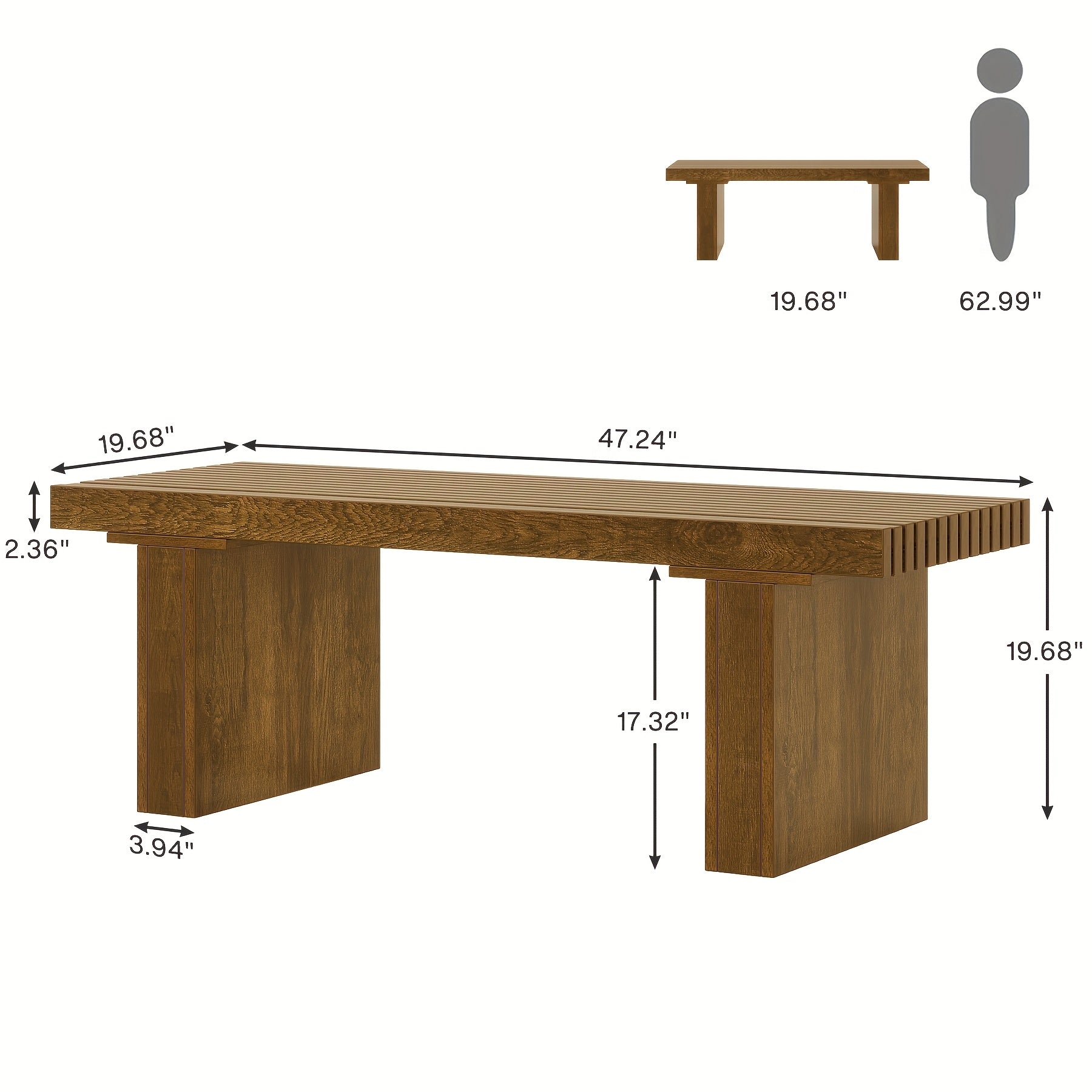 Table à café rectangulaire : Table à café moderne en bois de 47.24 pouces Table à cocktail pour salon, Table à café de ferme Table au centre Table à thé avec dessus de table en planches, Brun rustique