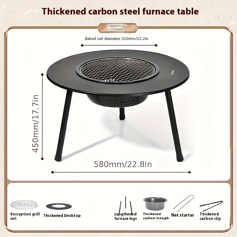 EmberLuxe Pro Outdoor Fireplace System - 3-in-1 Smokeless Combustion Technology Fireplace Table with Removable Grill\u002FTea Warmer, Aerospace Grade Alloy Frame and Spill Protection Drip Management for Camping\u002FPatio\u002FWindow Parties