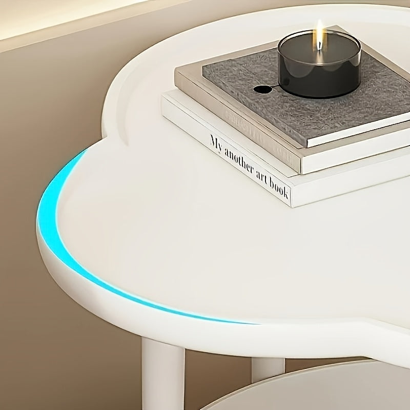 Table basse moderne minimaliste en nuage avec un espace de rangement spacieux | Design blanc élégant | Coins arrondis pour la sécurité | Parfaite pour la mise en place du thé dans le salon, le mobilier du salon | Style minimaliste | Surface lisse