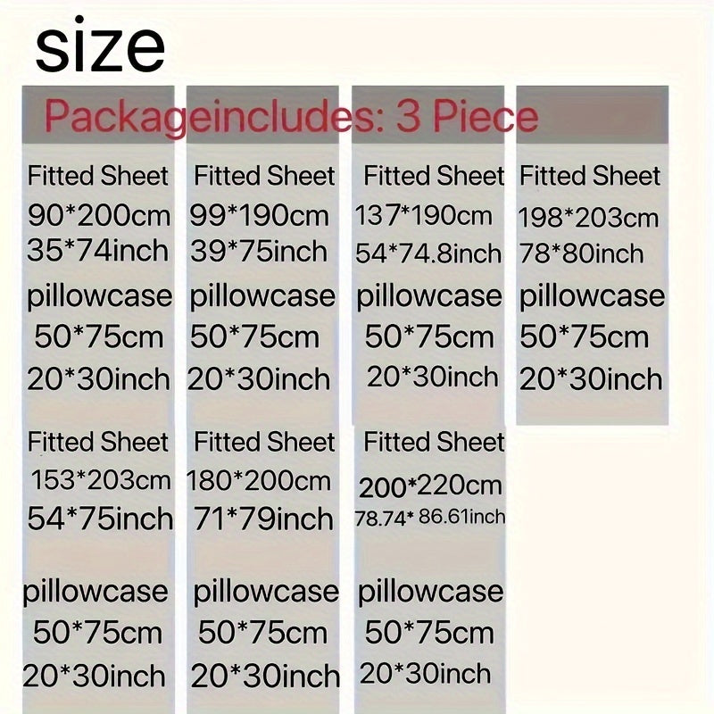 3pcs Love Heart Pattern Bedding Set - Soft, Fitted Sheet & Pillowcases for Bedroom and Guest Room - Machine Washable