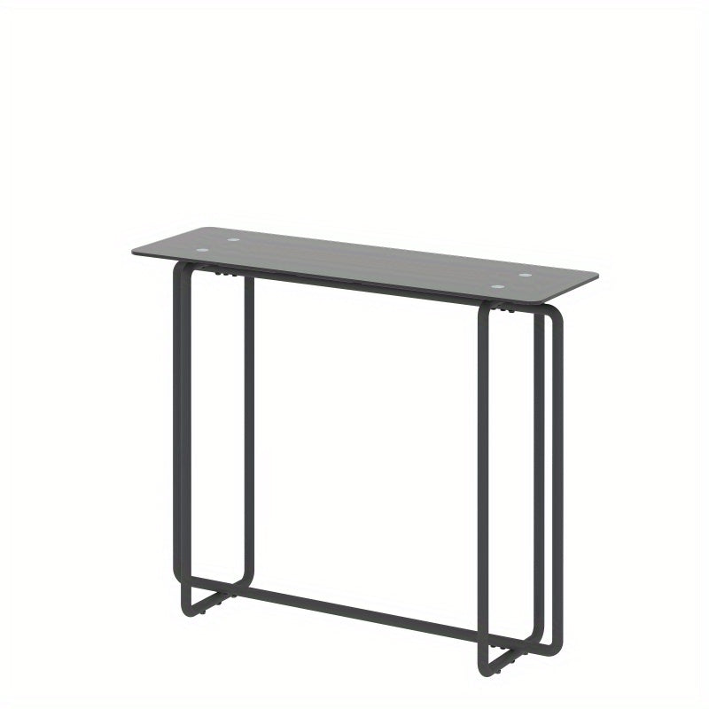 Table basse rectangulaire en verre trempé simple couche pour porche, pieds noirs, table basse en verre trempé double noir, sans batterie.