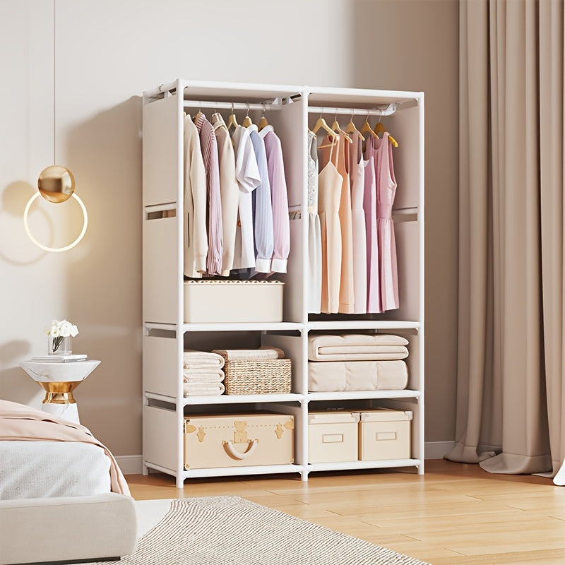 1 multi row simple wardrobe, 16mm metal tube and thickened connecting tube, with 3 hanging areas, large capacity, easy to assemble and disassemble, portable wardrobe, wardrobe storage system