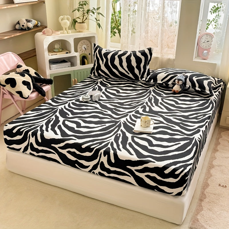 1pc Zebra Print Bed Sheet, 100% Polyester Brushed Fabric, Soft and Light Beige-friendly, Comfortable and Breathable, Suitable for Various Scenes, Machine Washable, Can Be Used in All Seasons Without Pillowcase