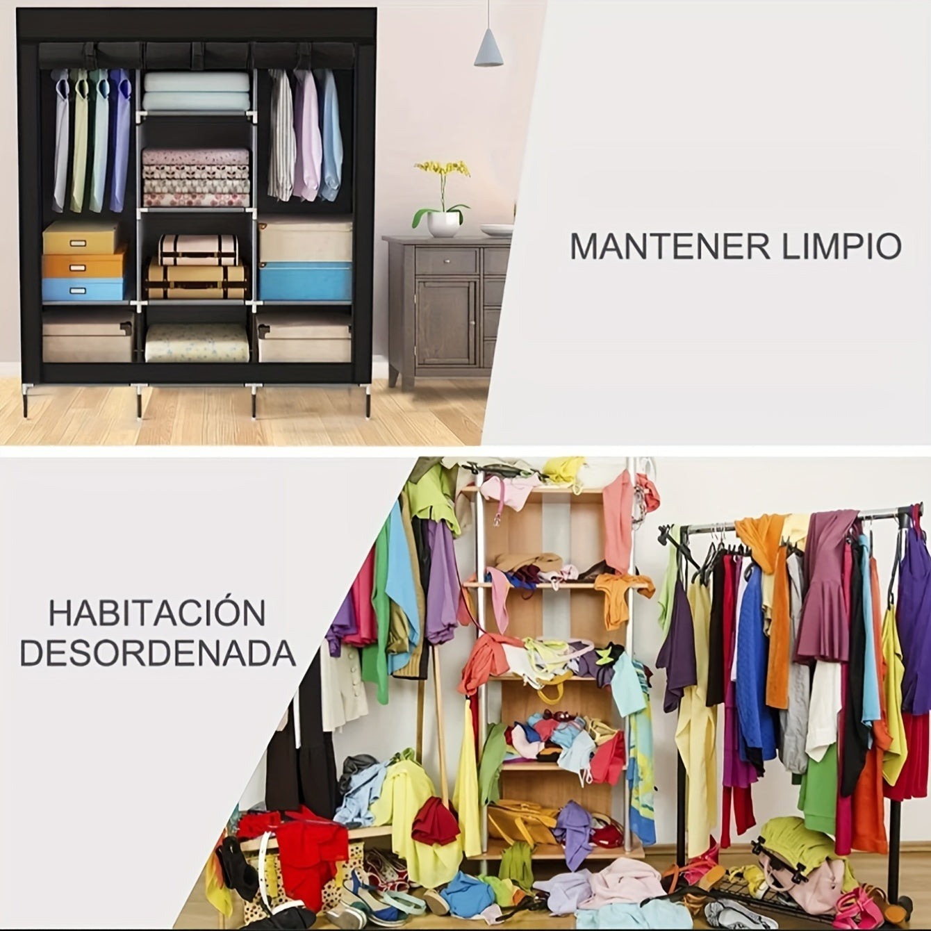 1pc Portable Wardrobe Closet Clothes Organizer Non-Woven Fabric Cover With 6 Storage Shelves, 2 Hanging Sections And 4 Side Pockets, For Bedroom, Living Room, Apartments, Portable Closets