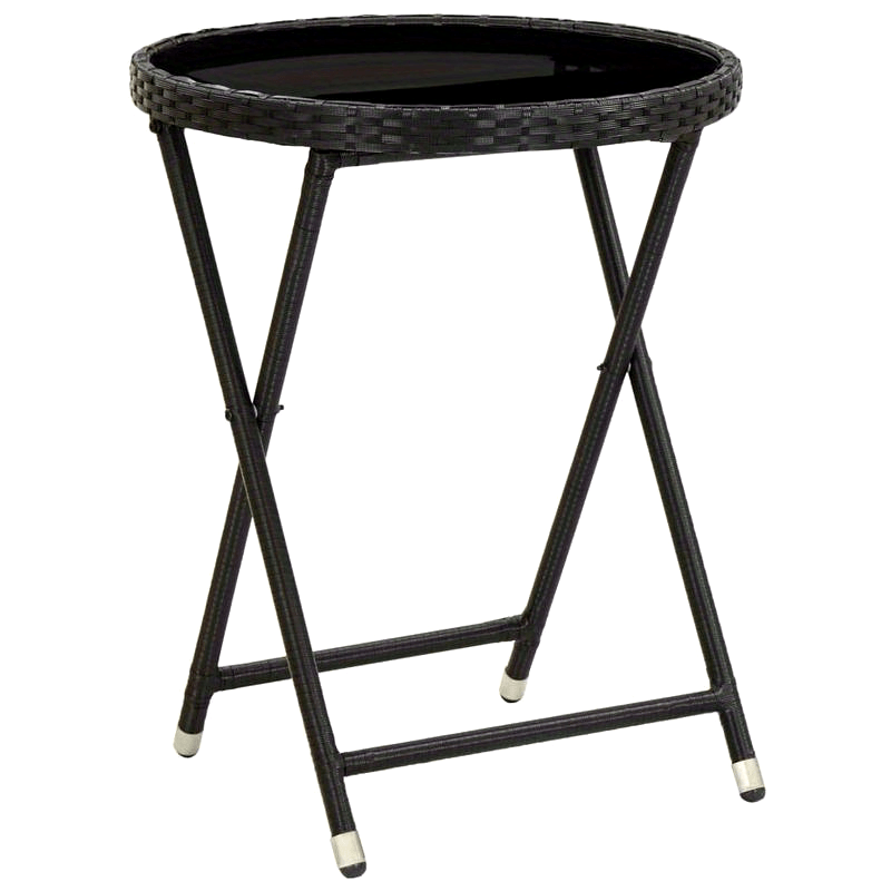 Table basse noire en poly rotin et verre trempé de 23.62 pouces