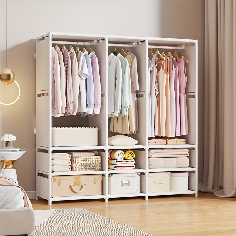 1 multi row simple wardrobe, 16mm metal tube and thickened connecting tube, with 3 hanging areas, large capacity, easy to assemble and disassemble, portable wardrobe, wardrobe storage system