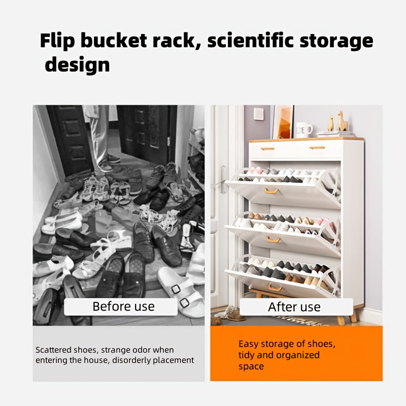 Space-Saving 3-Tier Under-Shoe Cabinet with Flip Chain - Durable Metal Organizer for Home, Bedroom, or Hallway - Polished Finish, Increased Cabinet Capacity with Practical Storage Rack, Shoe Storage Organizer