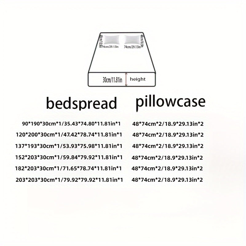 3pcs Polyester Printed Fitted Sheet Set - 1 Fitted Sheet With 2 Pillowcases No Filler, Gradient Blue Ocean Wave Design, Bedroom Decor