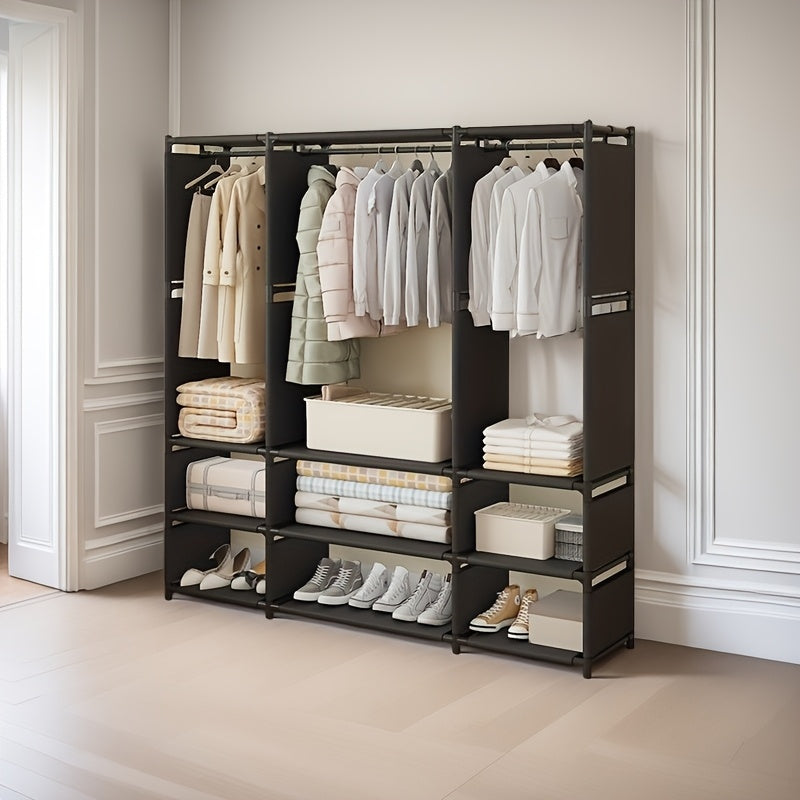 3-Column Metal Closet Organizer with Storage - Easy Assembly, Multi-Functional Wardrobe for Home Organization, Black and White, Ideal for Studio Storage, Closet Organization|Sleek Metal Finish|Durable Construction, Closet Organizers And Storage