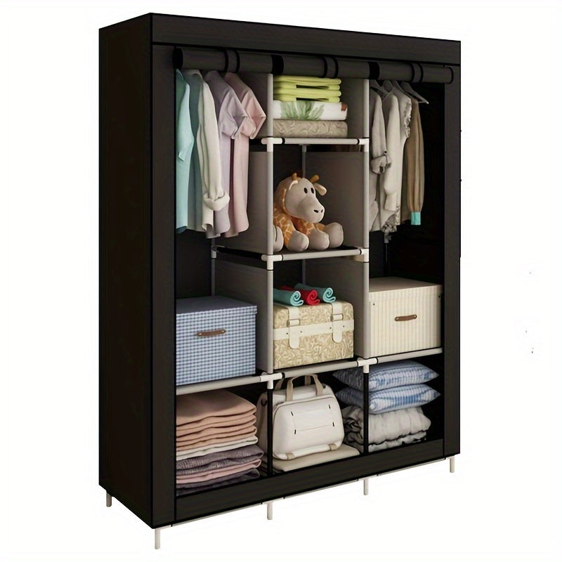 1pc Portable Wardrobe Closet Clothes Organizer Non-Woven Fabric Cover With 6 Storage Shelves, 2 Hanging Sections And 4 Side Pockets, For Bedroom, Living Room, Apartments, Portable Closets