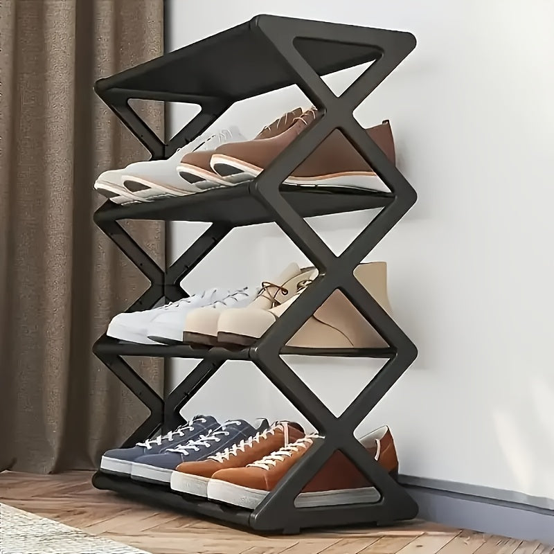 X-Shape Shoe Rack Easy Folding Shoe Storage Multi Dormitory Household 4 Tier Shoe Cabinet - Dustproof, Foldable & Removable for Home, Dormitory & Office - Stackable Slippers & Shoe Organiser