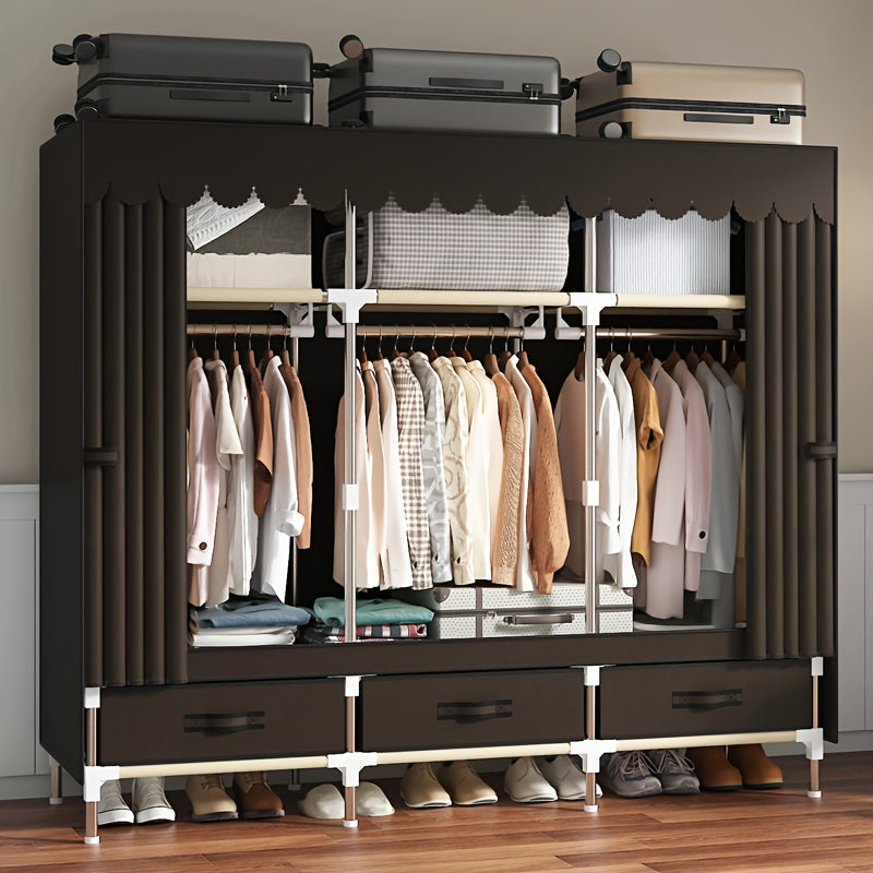 Freestanding Metal Closet with Drawers, Easy Assembly Wardrobe for Bedroom, Full Steel Frame, Versatile Storage System, Mixed Color, Independent Installation, Secure Storage Capacity \u003C3.2 Cubic Feet, Assembled Height ≥27 Inches