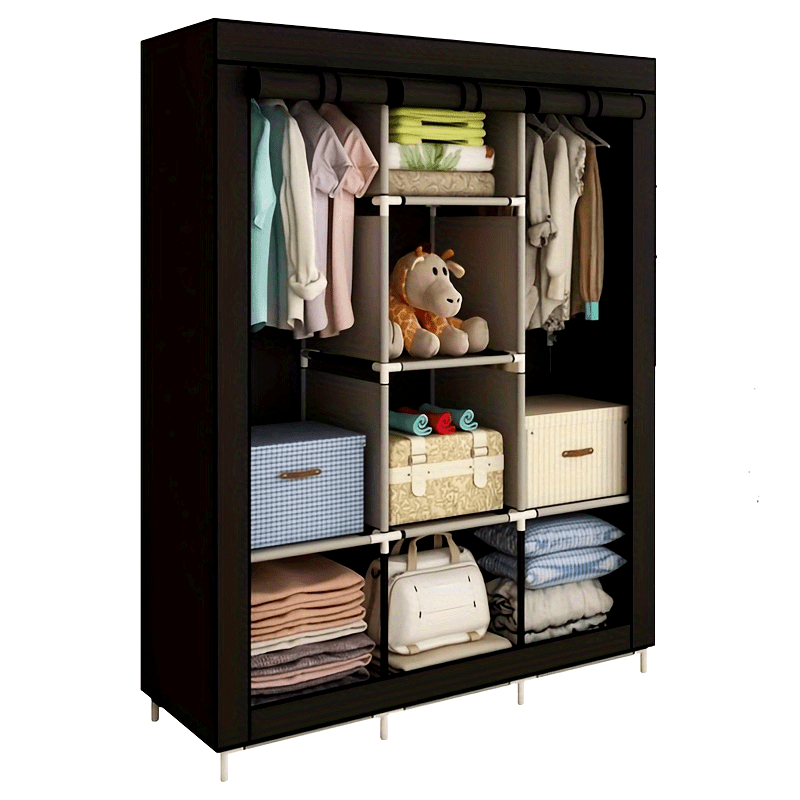 1pc Portable Wardrobe Closet Clothes Organizer Non-Woven Fabric Cover With 6 Storage Shelves, 2 Hanging Sections And 4 Side Pockets, For Bedroom, Living Room, Apartments, Portable Closets