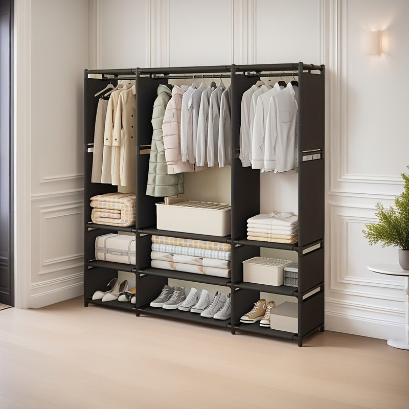 3-Column Metal Closet Organizer with Storage - Easy Assembly, Multi-Functional Wardrobe for Home Organization, Black and White, Ideal for Studio Storage, Closet Organization|Sleek Metal Finish|Durable Construction, Closet Organizers And Storage