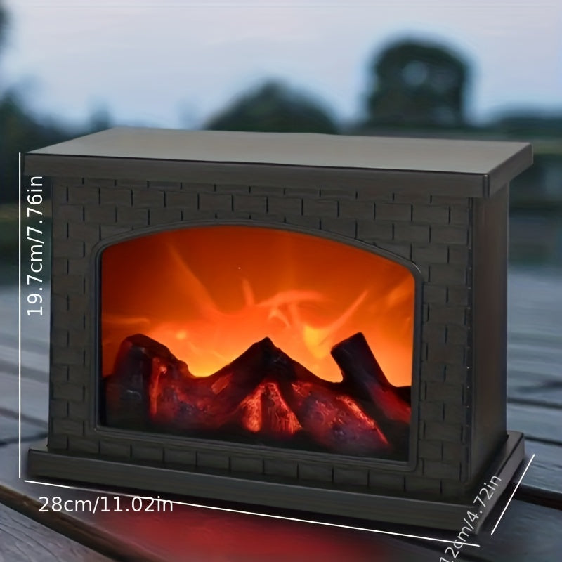 IP44 Rated Realistic Flame Fireplace Lamp - Battery & USB Powered, Retro Style Decoration for Indoor Rooms, Patios, Christmas & Halloween Themes