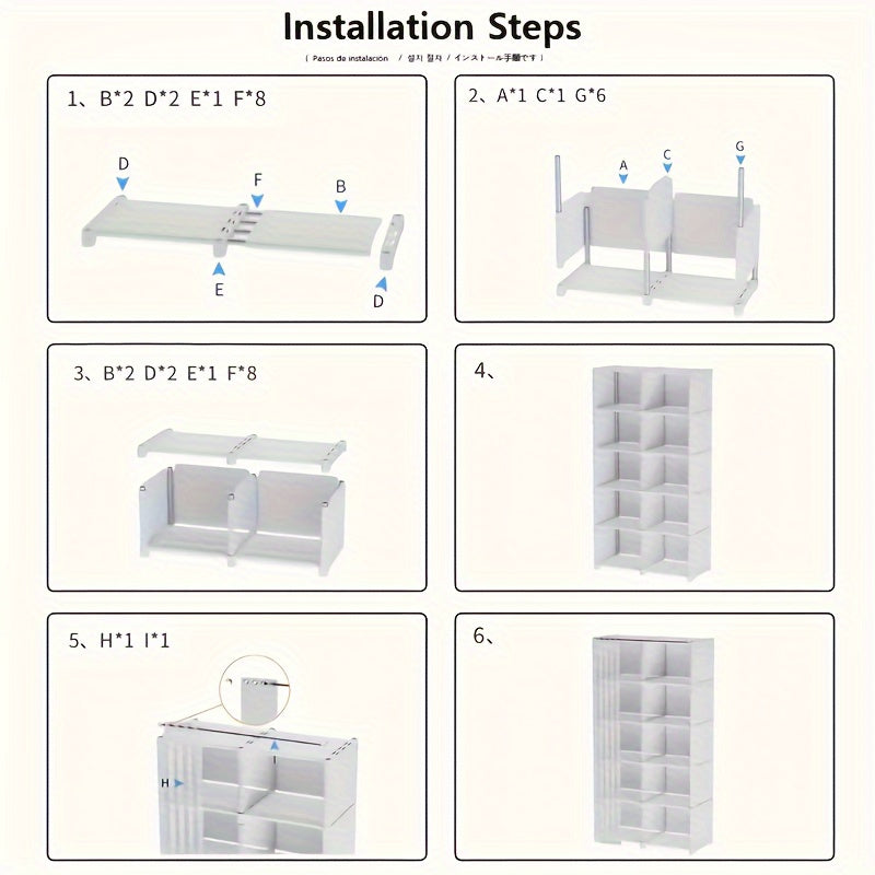 6-Tier Easy-to-Assemble Bookshelf & Wardrobe - Single\u002FDouble Row Configurations, Space-Saving Storage for Clothes, Books, Office Supplies - Durable Multi-Purpose Organizer for Home, Office, Dorm, Classroom, Book Shelves