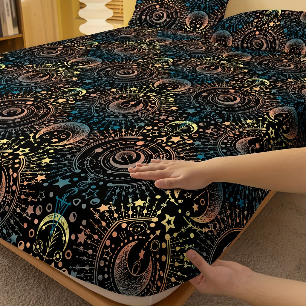 1pc Simple Modern Vast Universe Pattern Printed Fleece Fitted Sheet, Bedroom Use Printed Bed Cover, Mattress Cover, Mattress Protector, Protective Cover, Bedding Does Not Include Pillowcase
