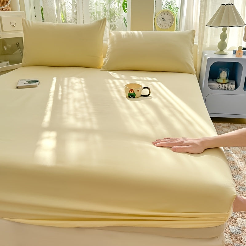 1pc Modern Luxury Soft Brushed Solid Color All-Season Universal Fitted Sheet Hotel Quality Mattress Protector for Students Dormitory Machine Washable Fitted Sheet