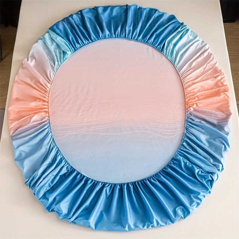 3pcs Polyester Printed Fitted Sheet Set - 1 Fitted Sheet With 2 Pillowcases No Filler, Gradient Blue Ocean Wave Design, Bedroom Decor